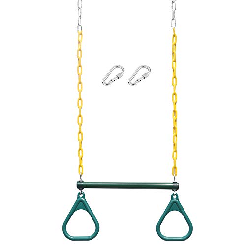 18" Trapeze Swing Bar Rings - 48" Heavy Duty Plastic Coated Chains - Swing Set Accessories with 2 Locking Carabiners
