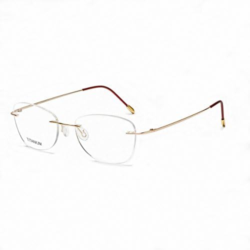 DUKEROY Titanium Rimless Eyeglasses Frame 4 Colour Vintage Men Women Eyewear Gold Black Gun Silver Set of 1 16013 (Bright Gold C)
