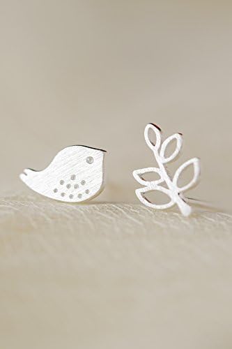 KENHOI Beauty small bird leaves asymmetrical earrings earings dangler eardrop women girls s925 silver woman gift creative personality silver hypoallergenic