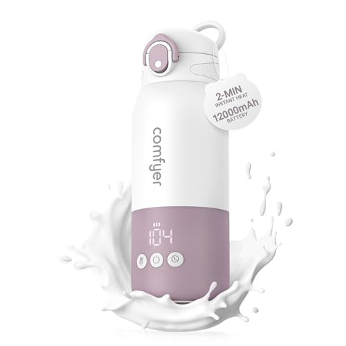 Comfyer BW01 Baby Bottle Warmer Portable 12000mAh Battery 2 Min Rapid Heating for Breast Milk and Water for Night Poppate Car and Travel Airplane On-the-Go