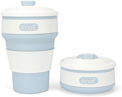 InnoE Collapsible Portable Coffee Cup for Home Office Outdoor Camping Hiking Picnic Tea Cup, Leak-proof Design, BPA Free Food-grade Silicone (Light Blue)