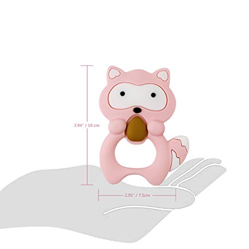 Pacifier Clip Personalized Name with Raccoon Teether, MCGMITT Customized Binky Holder Teething Silicone Beads for Baby Girls Boys (Pink)