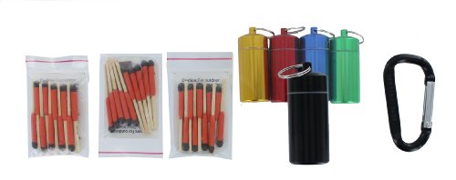 VAS WATERPROOF EMERGENCY SURVIVAL ALUMINUM MATCH CONTAINER CASE W #8 CARABINER Plus 30 UCO "SURVIVAL" MATCHES