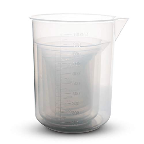 Wellish 7pc Plastic Lab Beaker Polypropylene Lab Measuring Cup with Spout Molded Graduation 25ml/50ml/100ml/l50ml/300ml/500ml/1000ml Volumetric Beaker Container for Laboratory Chemical Pharmacy School