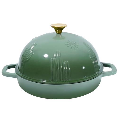 Flavehc Bread Oven Cast Iron Bread Dutch Oven with Cloche Lid for Bread Baking Green Enameled Cast Iron Bread Oven with Dome Lid for Sourdough, 9.8 Inches