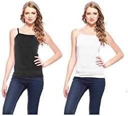 AKAAS Women's Cotton Camisoles and Vest Tank Top, Spaghetti_Black,White (Combo of 2)