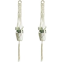 2 Pcs Macrame Plant Hanger, Indoor Hanging Planter Shelf, RFWIN Decorative Flower Pot Holder with Bohemian Style, White Cotton Rope - 40 Inches