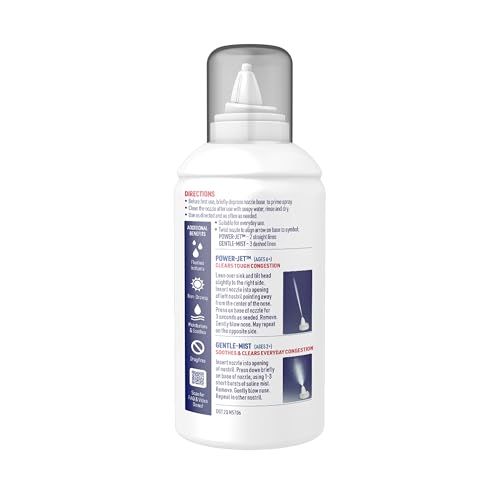 MUCINEX SINUS SALINE NASAL SPRAY & SINUS RINSE, DRUG-FREE, ADDITIVE FREE, NON-DROWSY NASAL IRRIGATION WITH 2-IN-1 JET + MIST SPRAY NOZZLE FOR COLD & ALLERGY SEASON, 4.5OZ SALINE SOLUTION SPRAY