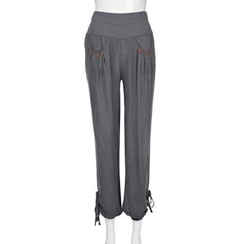 TIFENNY Fashion Harlan Trousers for Women Solid Buttons Cotton and Linen Casual Loose Trouser Wide Leg Pants Close The Foot Gray