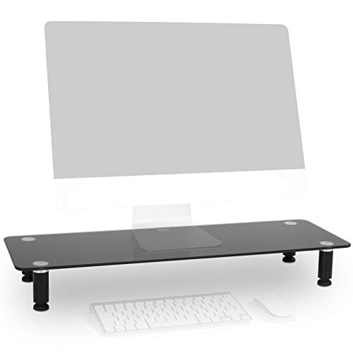 Duronic DM052-4 Soporte Monitor Ajustable, Elevador para Pantalla, Ordenador Portátil, Televisor, Medidas 70x24 cm, Cristal Negro, Soporta hasta 40 kg