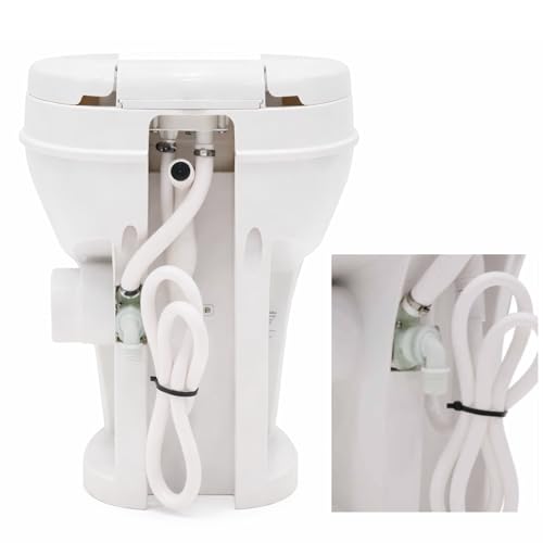 SEAFLO RV Toilet with Sprayer Attachment - White, 18.4” Residential Height, Gravity Flush Foot Pedal Camper Toilet Soft Close Seat Elongated Bowl Motorhome, 4-Year Warranty, SFRTPH-01-02