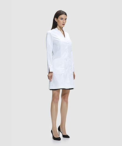Dr. James Women's Lab Coat, Fold Back Cuff, White, 35 inch Length DR10A-8 - Thumbnail 2
