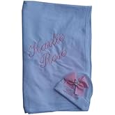 Newborn Girl Coming Home Personalized Swaddling Blanket Beanie Layette Set Baby Shower Gifts White Pink