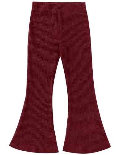 Noomelfish Girls Ribbed Flared Pants Cotton Ruffle Leggings Bell Bottoms, Burgundy, Size 5-6 Years at Amazon