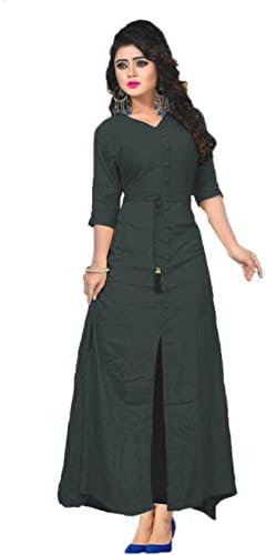 param mart Women Long Sleeve V-neck Full Stitch Long A-Line Kurti