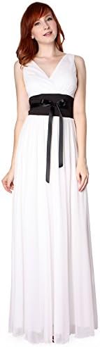 EVANESE Women's Chiffon Matte Jersey Elegant Long Dress With Satin Tape In Black XL, White