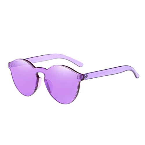 Lotus.flower Women Trendy Cat Eye Shades Sunglasses Colored Plain Glasses Wide Lens Eyewear Cool Integrated UV Goggles Fashion Accessories (Purple)