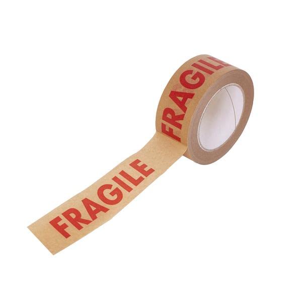 Sabco - 48mm X 50m Paper Kraft Fragile Tape. Eco Friendly - Bio Degradable Recyclable Tape Rolls. Ideal As Moving Packaging Tape Brown (1)