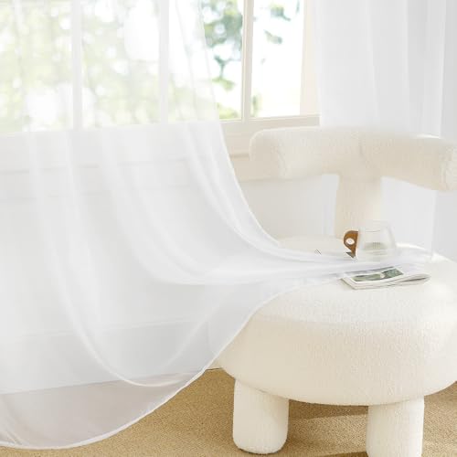 PONY DANCE Extra Wide Curtain, White, Transparent, Set of 1, H 245 x W 300 cm, Voile Curtain for Living Room & Bedroom with 3-in-1 Ruffle Tape for Rail & Pole