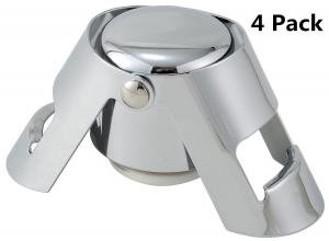 ANJUU Champagne Bottle Stopper Stainless Steel Sparkling Champagne Sealer Stopper Set, Keep Bubbly Seal and Fresh - Ideal Gift (Silver, 4 Pack)