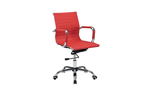 image for Sofamania Modern Ribbed Faux Leather Office Chair, Mid Back Ergonomic 