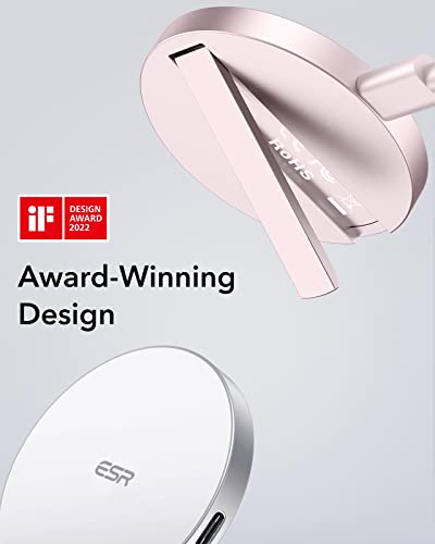 ESR HaloLock Kickstand Wireless Charger, MagSafe-Compatible Charger for iPhone 14/14 Plus/14 Pro/14 Pro Max and 13/12 Series, with 5 ft (1.5 m) Removable Cable, Adapter Not Included, Pink
