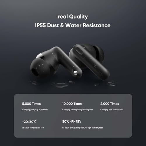 realme Buds T310 Auriculares Inalámbricos con 46dB ANC Cancelación de Ruido, 360° Audio Espacial Auriculares Bluetooth 40H de Batería, TWS In-Ear con 12,4 mm Hi-Res Audio Controlador, IP55, Negro