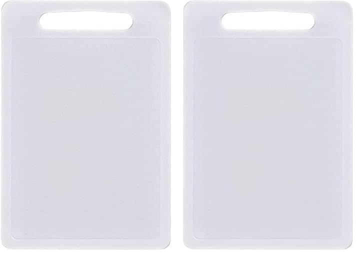 Chef Aid Large White Poly Chopping Board, Multipurpose Anti-Slip Surface, Easy Clean and Dishwasher Safe with Handle, 40 x 30 X 0.4 cm, Other Colour Options Available. (Pack of 2)