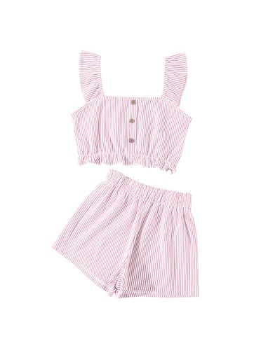 Ecolala Girls Summer Outfits Striped Shirt and Short Sets Pink 11-12Y at Amazon