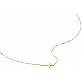 ALHIARA 18K Gold Plated Sideways Cross Necklace for Women, Dainty Minimalist Pendant, Stainless Steel, Adjustable Layering Chain, Simple Christian Jewelry Gift, Waterproof