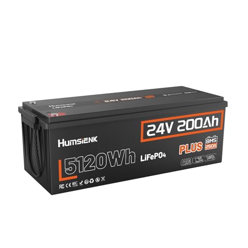 Humsienk LiFePO4 24V Batterie 200Ah – Hochleistungs-Solarbatterie mit 5120Wh Kapazität, 6400W Dauerleistung & intelligenter 250A BMS LiFePO4 – IP65, -4 °F bis 1