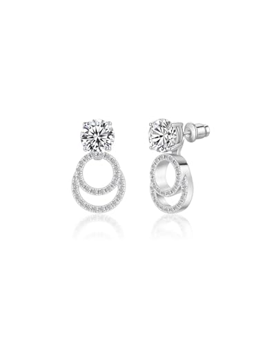 Moissanite Stud Earrings for Women, Convertible Halo Drop 3 Ways to Wear, 1.0 CTW Moissanite VVS Faux Diamond Lab Created, 18K White Gold Plated 925 Sterling Silver Hypoallergenic Jewelry Gift for Her at Amazon
