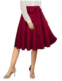 Falda mediana de cintura alta, con bolsillos, estilo vintage, con lazo, para dama
