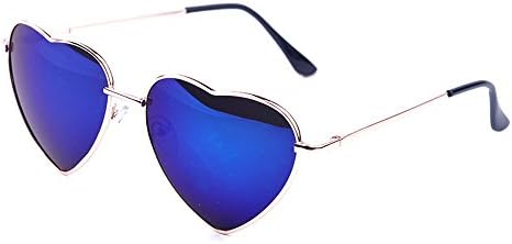 KELOAE Moleng Heart Sunglasses Thin Metal Frame Lovely Aviator Style for Women (blue)