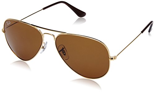 Ray-Ban Men Aviator Sunglasses Gold Frame Brown Lens Free Size