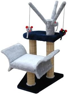 Cat Lounger with Play Tree and Bamboo Post, Navy/Gray - 16 x 16 x 23 Inches (WxDxH)