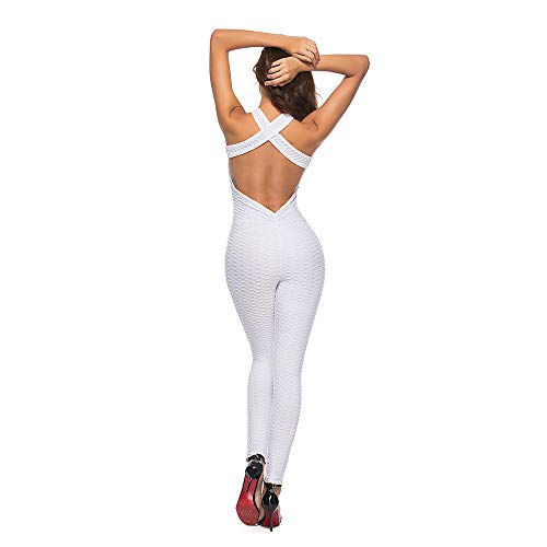 Women's Sports Sets-Sexy Casual One-Piece Sports Playsuit Bodycon Bodysuit Yoga Jumpsuit Rompers White