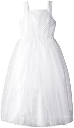 Kleinfeld Pink Big Girls' Stephanie Organza Dress with Embroidered Bodice and Cluster Pearls Along Waist, White, 8
