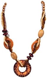 Taashya Womens necklace Hand Printed Round Wooden Pendent with different shapes wooden Beads Fashion Jewellery