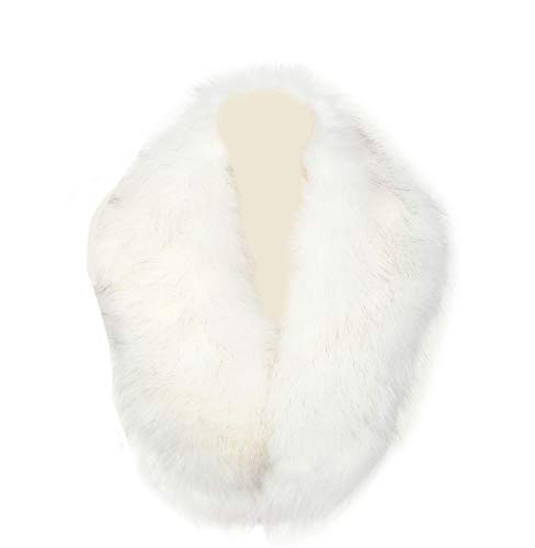 La Carrie Women's Faux Fur Collar Scarf Wrap Cold Winter Warmer(White)