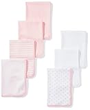 Moon and Back Baby Set of 7 Organic Burp Cloths, Pink Blush, One Size