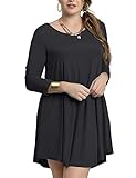 LARACE Women’s 3/4 Sleeve Casual Swing T-Shirt Dresses(3X, Black)