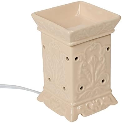 Cream Damask 3.5 x 5.5 Glass Electric Wall Plug-In Oil Burner