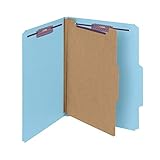 Smead Pressboard Classification File Folder with SafeSHIELD Fasteners, 1 Divider, 2" Expansion, Letter Size, Blue, 10 per Box (13730)