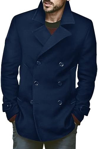 Leather Jacketz Men's Dark Navy Blue Wool Blend Peacoat - Double