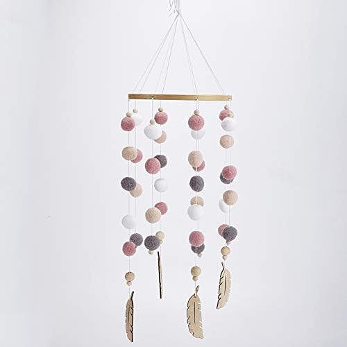 Yzki Baby Musical Cot Mobile Colorful Rotating Wind Chimes Felt Ball Hanging Ornament for Infant Toddler Newborn (Pink White Grey)