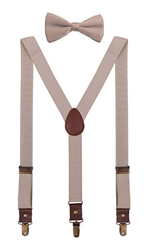 ORSKY Toddler Boys' Suspenders and Bow Tie Adjustable with Copper Clips 24" Tan