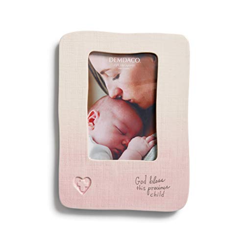 DEMDACO Pink God Bless This Precious Child 9.5 x 7 Stoneware with Linen Texture Picture Frame