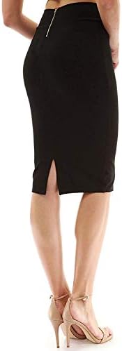 FAIMILORY Womens Gold Zipper Stretch High Waisted Knee Length Bodycon Office Pencil Skirt