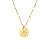 JoycuFF Aster Birth Flower Coin Necklace Engraved